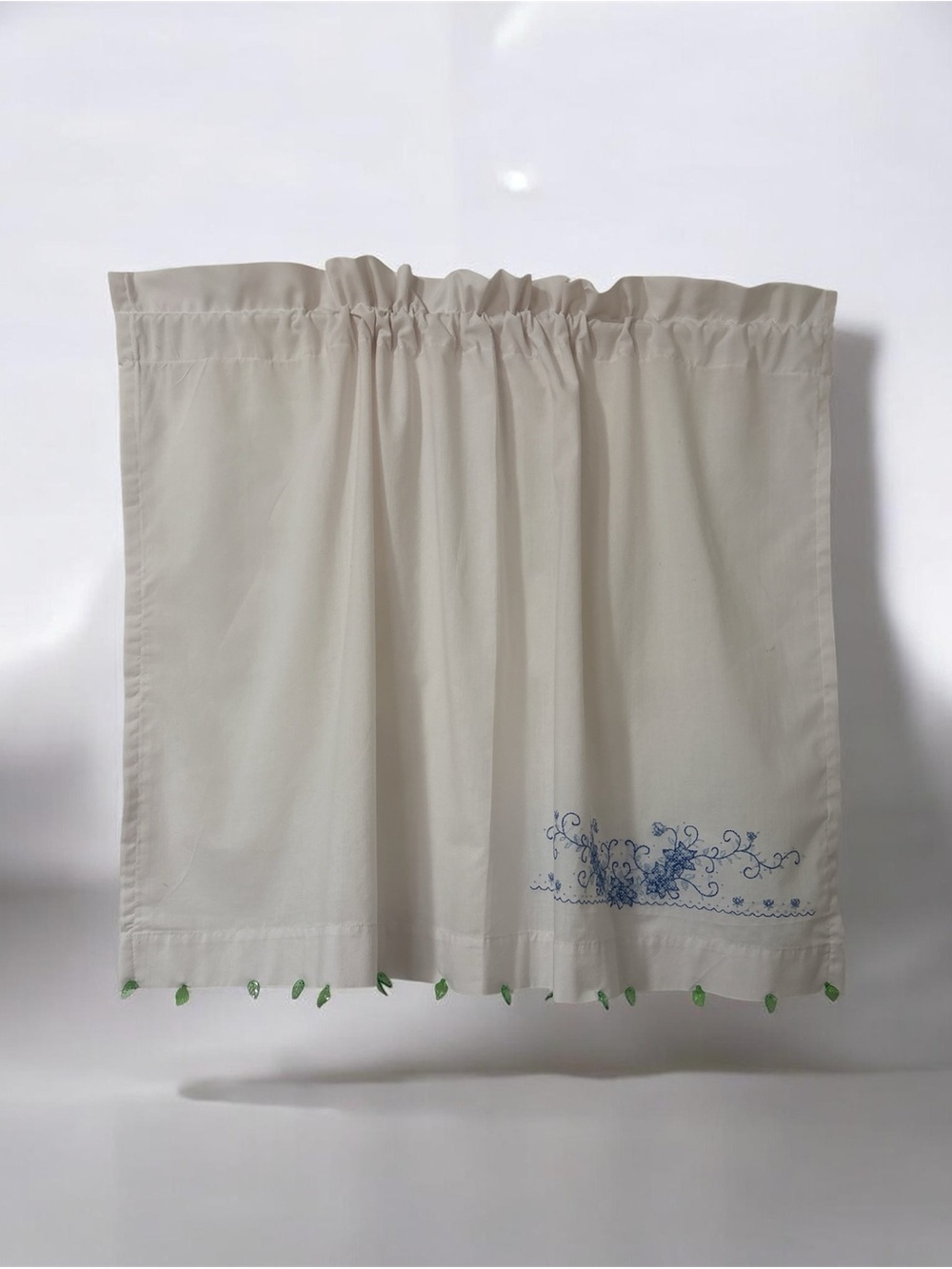 artisan Curtain Panel with Blue Floral Embroidery 40 wide x 26 length new